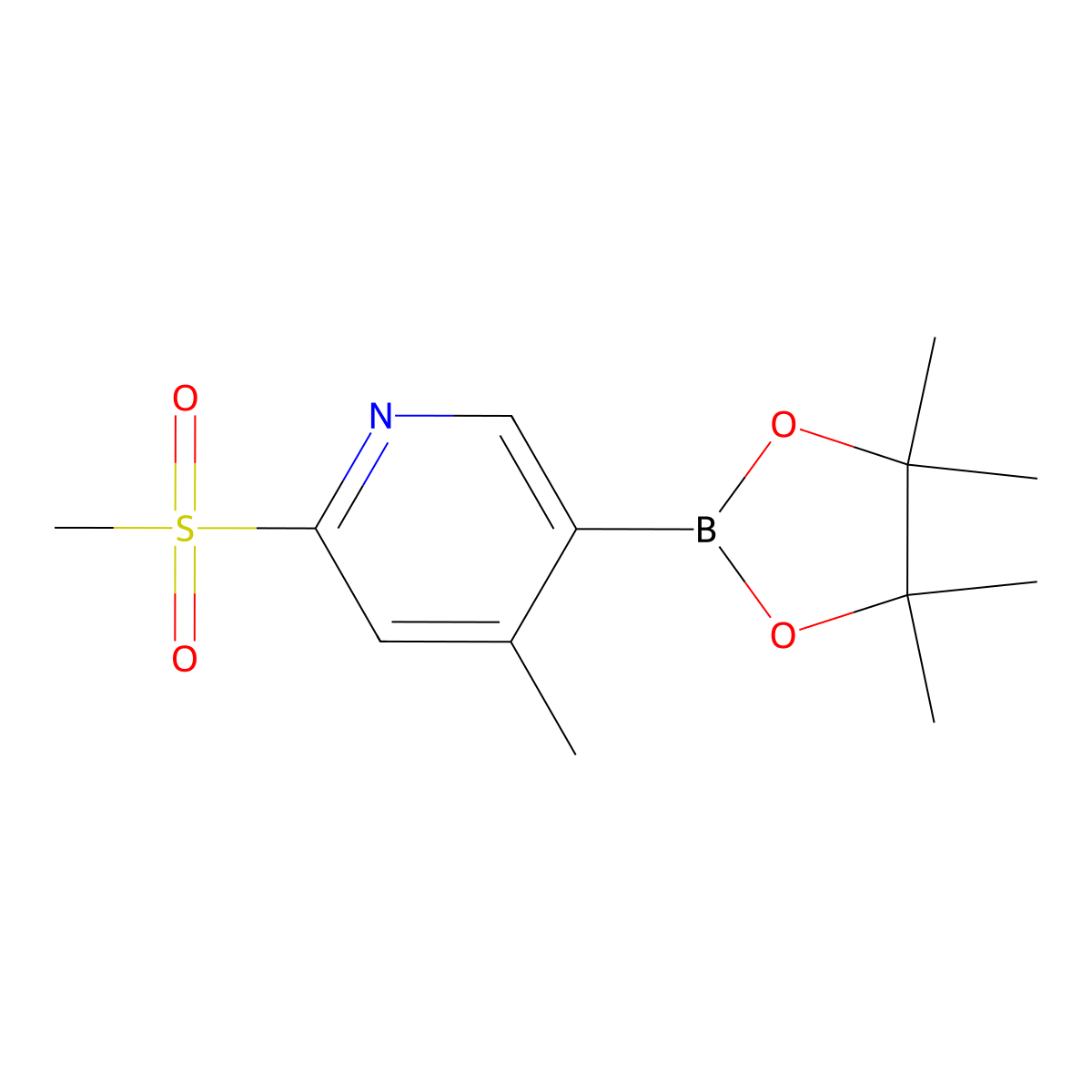 4-Methyl-2-(methylsulfonyl)-5-(4,4,5,5-tetramethyl-1,3,2-dioxaborolan-2-yl)pyridine molecular structure, CAS 1353745-98-8