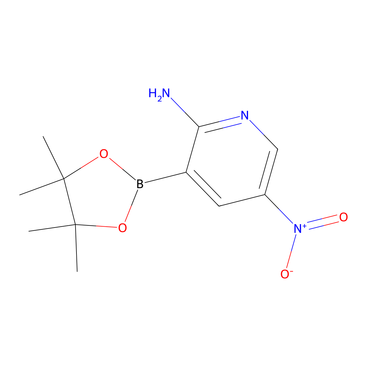 5-Nitro-3-(tetramethyl-1,3,2-dioxaborolan-2-yl)pyridin-2-amine molecular structure, CAS 1353762-30-7