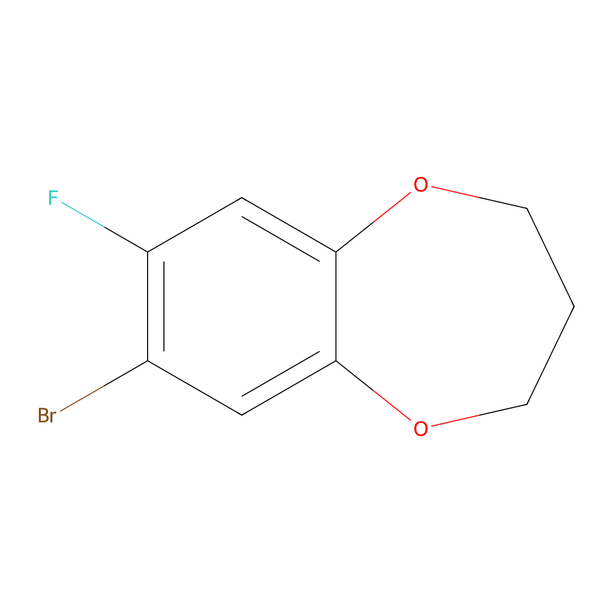 7-bromo-8-fluoro-3,4-dihydro-2H-1,5-benzodioxepine molecular structure, CAS 1353777-33-9