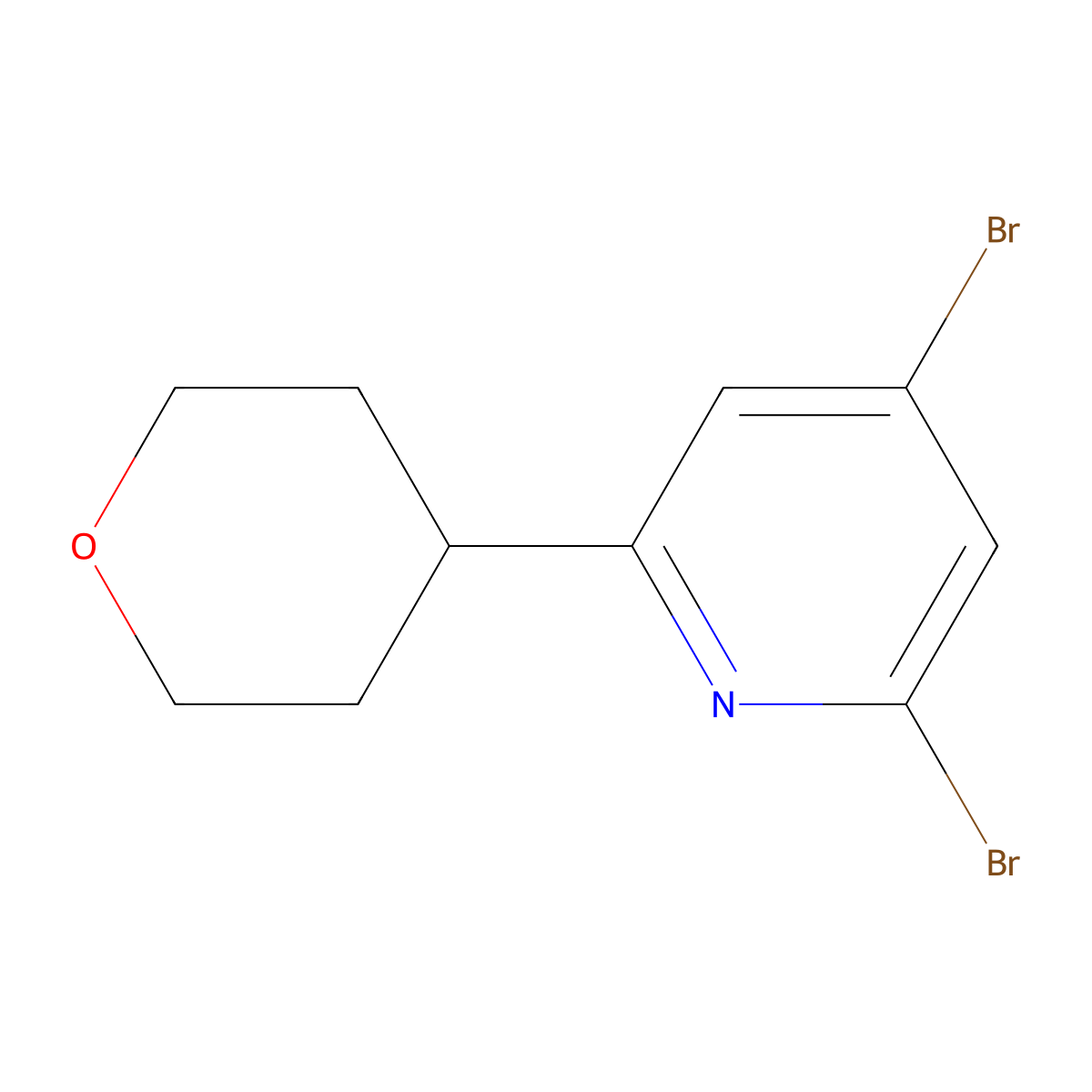 2,4-Dibromo-6-(4-tetrahydropyranyl)pyridine molecular structure, CAS 1353853-76-5