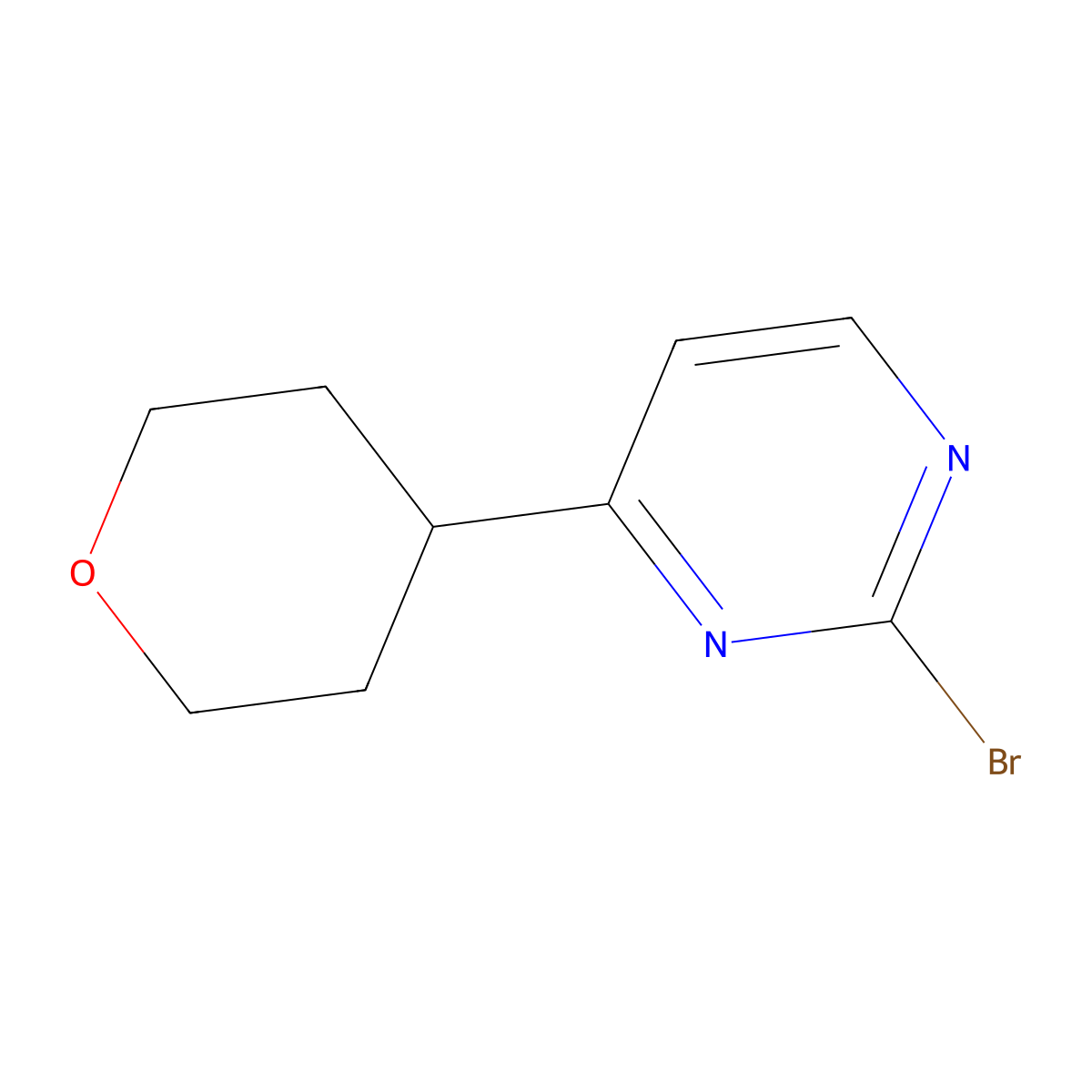 2-Bromo-4-(oxan-4-yl)pyrimidine molecular structure, CAS 1353854-82-6