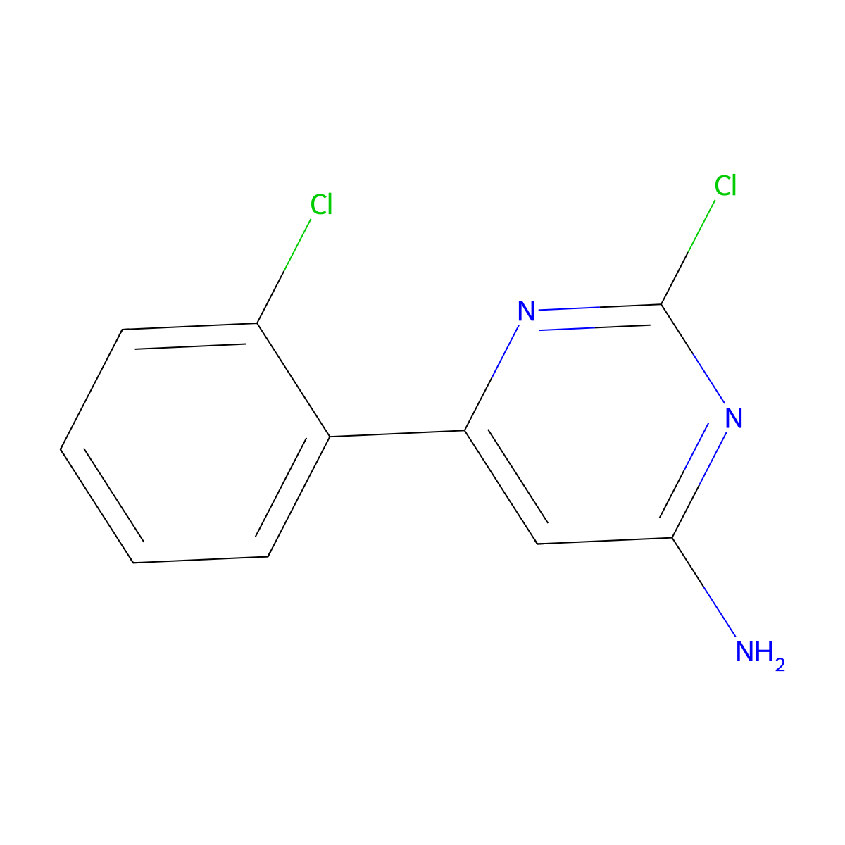 2-Chloro-4-amino-6-(2-chlorophenyl)pyrimidine molecular structure, CAS 1353855-36-3