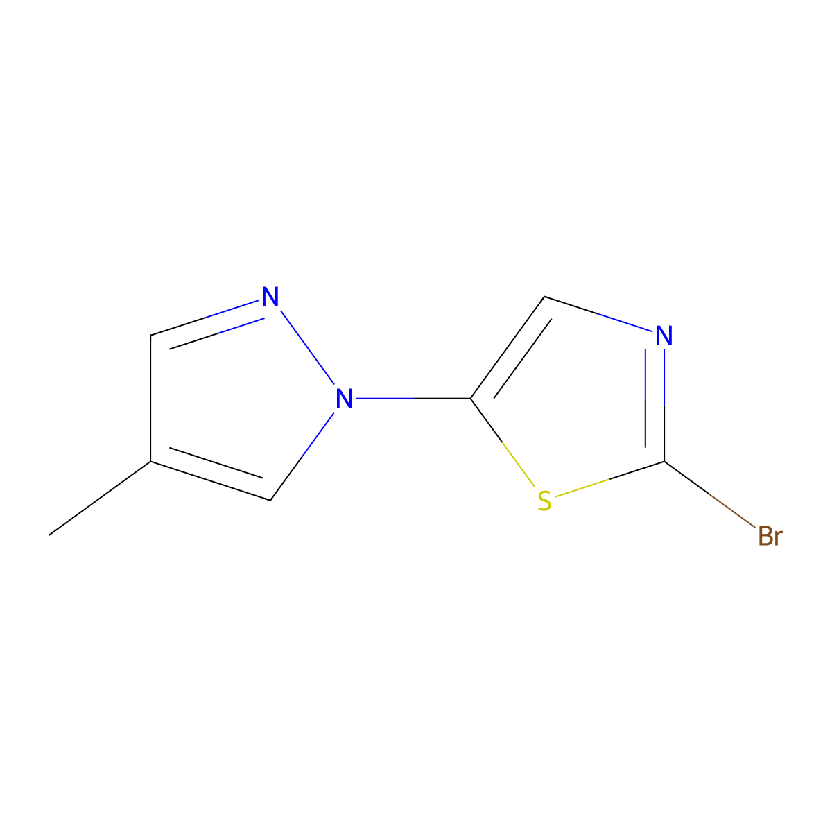 2-Bromo-5-(4-methyl-1H-pyrazol-1-yl)thiazole molecular structure, CAS 1353855-52-3