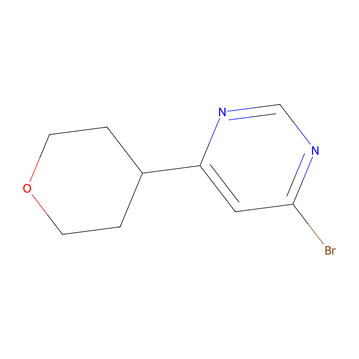 4-bromo-6-(tetrahydro-2H-pyran-4-yl)pyrimidine molecular structure, CAS 1353855-94-3