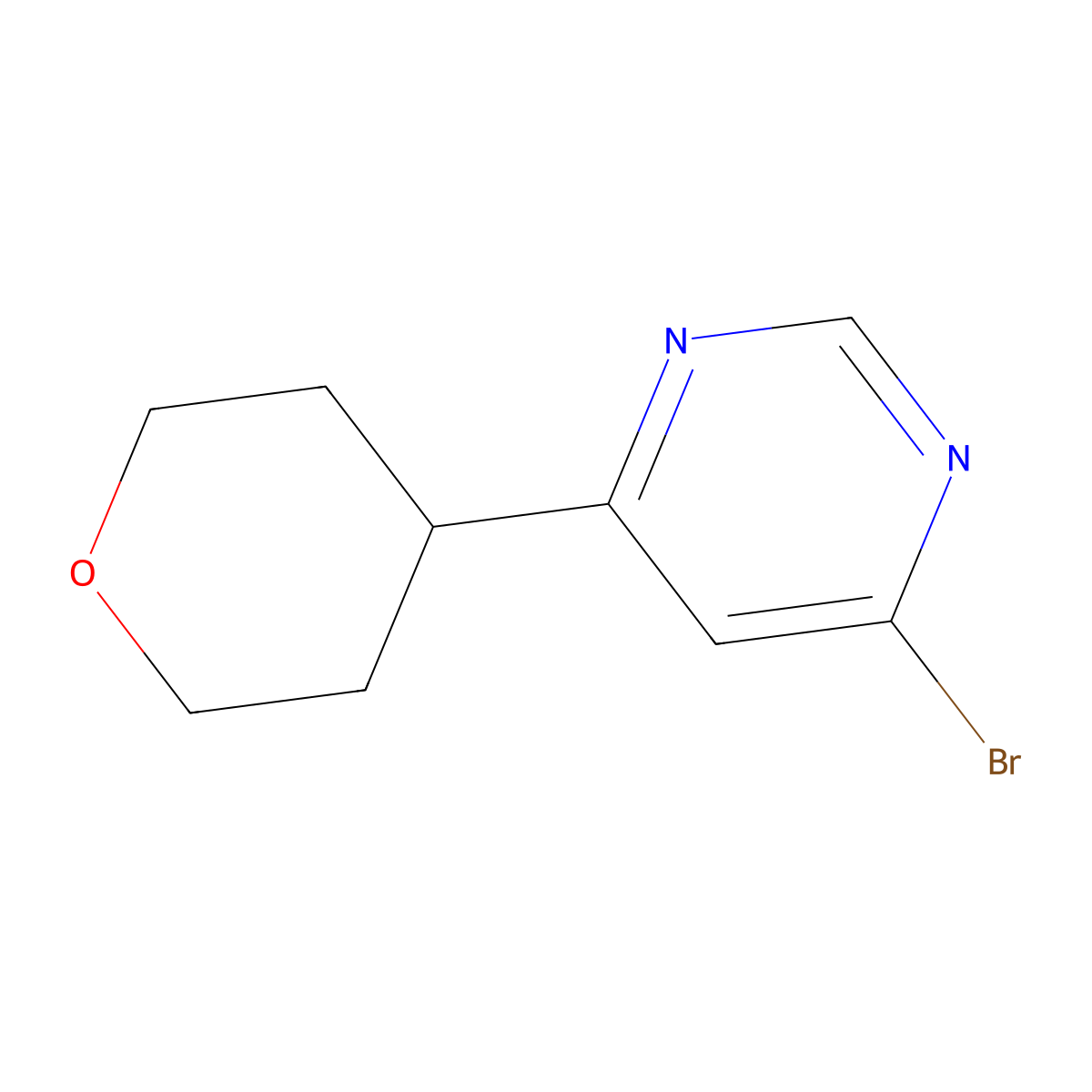 4-bromo-6-(tetrahydro-2H-pyran-4-yl)pyrimidine molecular structure, CAS 1353855-94-3