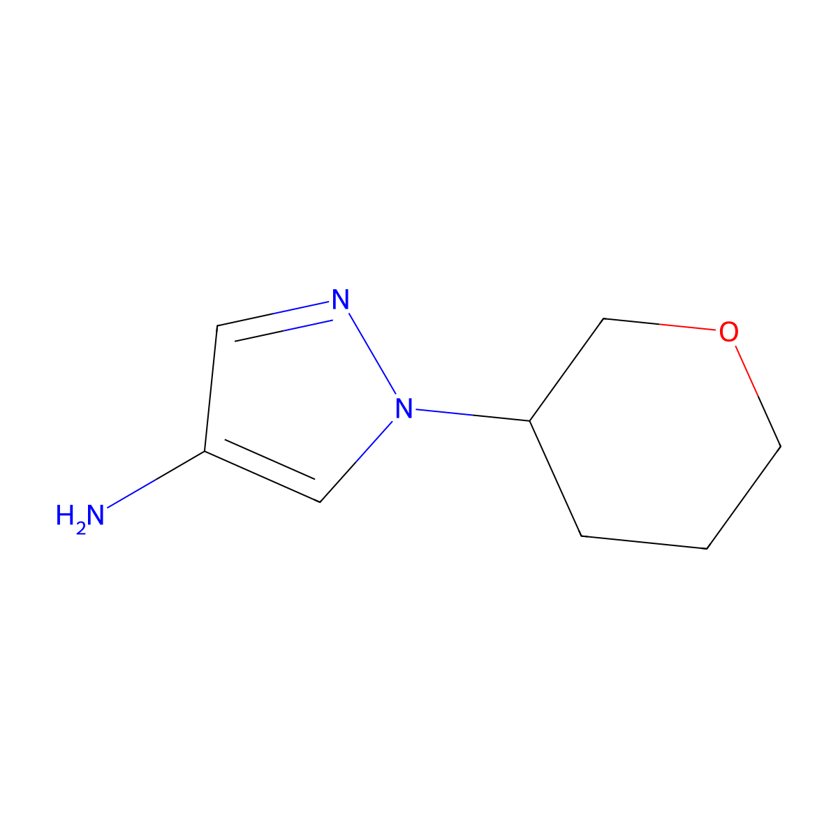 1-(tetrahydro-2H-pyran-3-yl)-1H-pyrazol-4-amine molecular structure, CAS 1353857-19-8