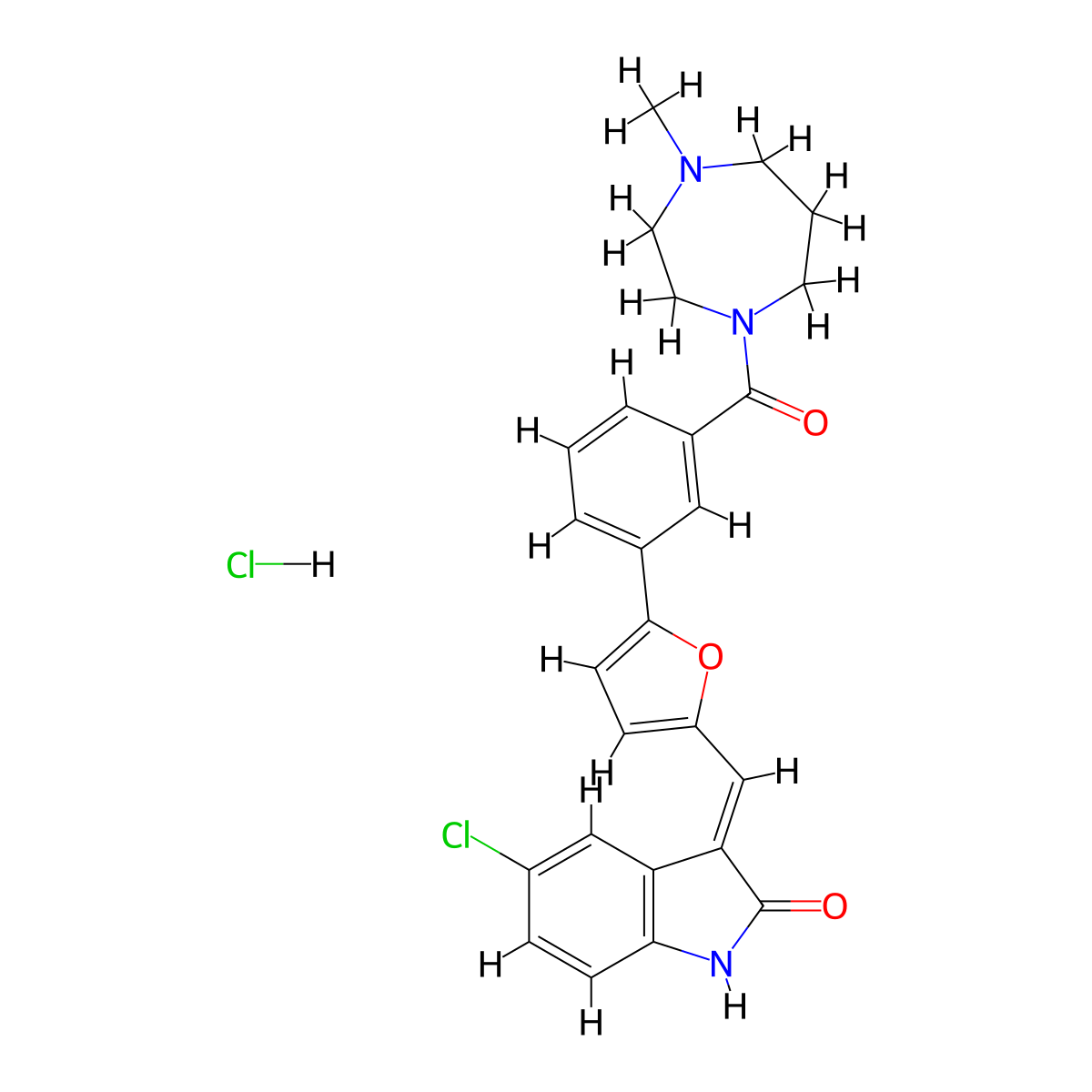 (E)-5-Chloro-3-((5-(3-(4-methyl-1,4-diazepane-1-carbonyl)phenyl)furan-2-yl)methylene)indolin-2-one hydrochloride molecular structure, CAS 1353859-00-3