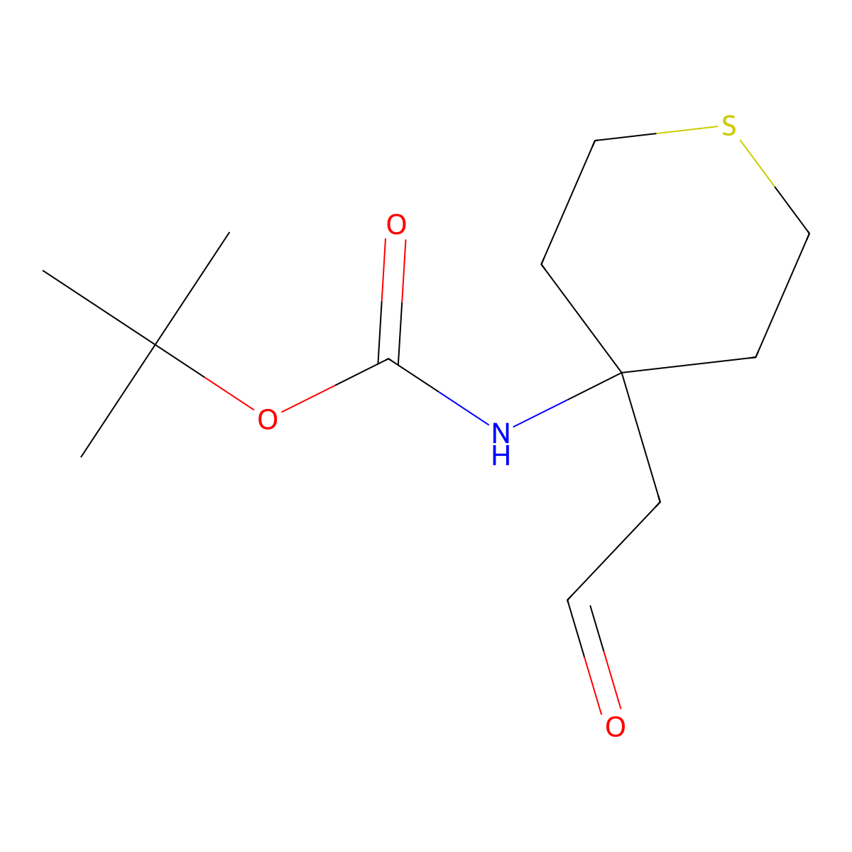 Tert-butyl (4-(2-oxoethyl)tetrahydro-2H-thiopyran-4-YL)carbamate molecular structure, CAS 1353876-72-8