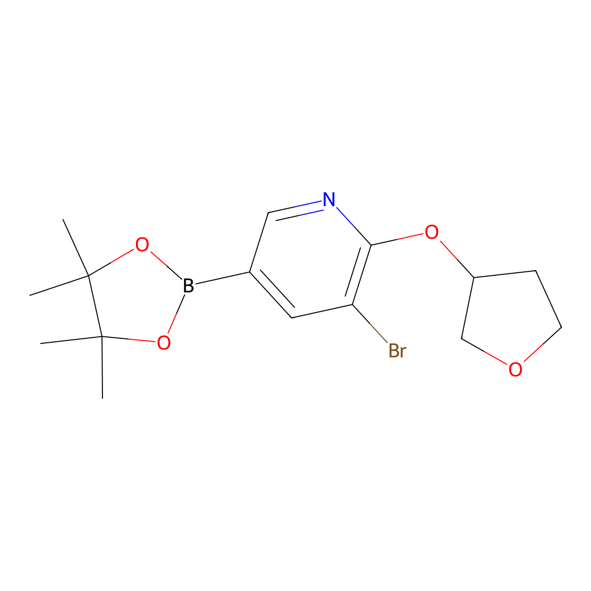 5-Bromo-6-(tetrahydrofuran-3-yloxy)pyridine-3-boronic acid pinacol ester molecular structure, CAS 1353877-29-8