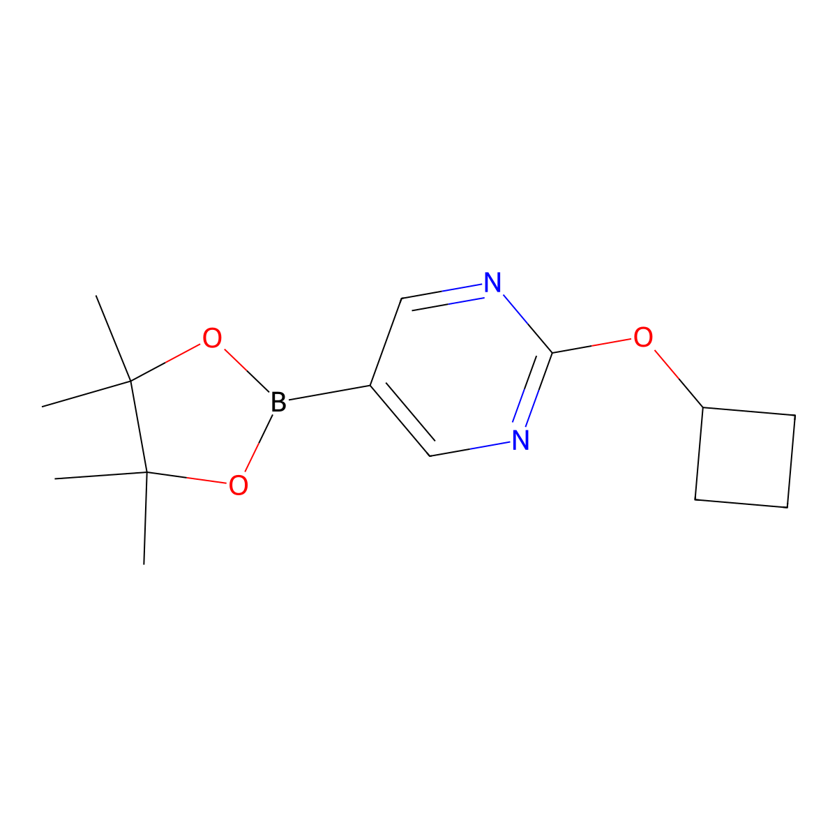 2-Cyclobutoxy-5-(4,4,5,5-tetramethyl-1,3,2-dioxaborolan-2-yl)pyrimidine molecular structure, CAS 1353877-85-6