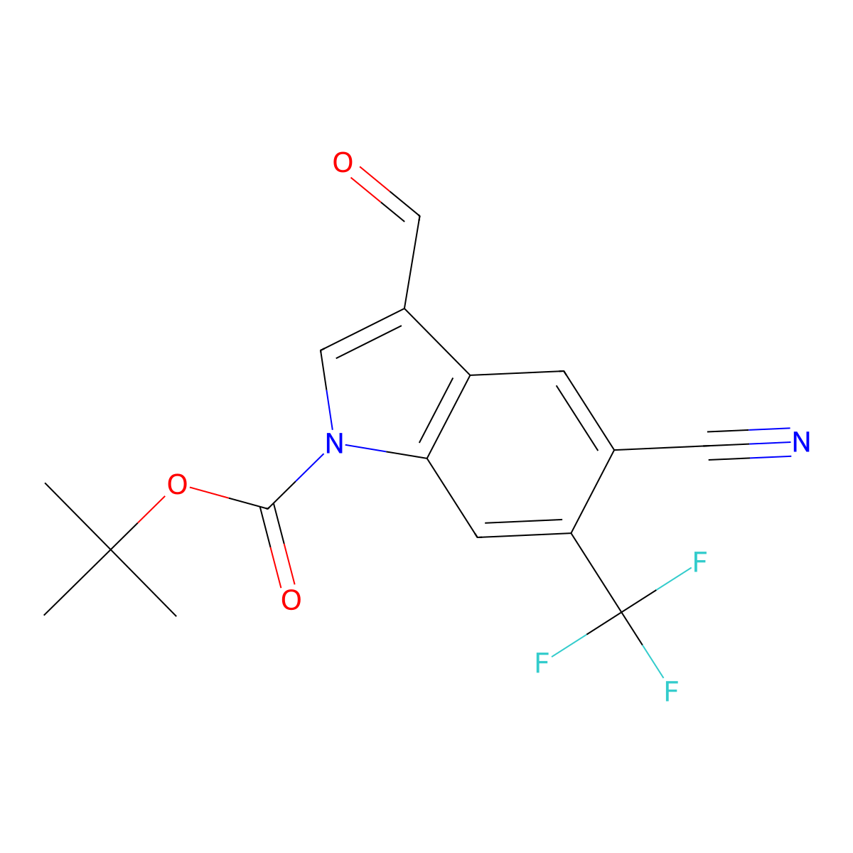 tert-butyl 5-cyano-3-formyl-6-(trifluoromethyl)-1H-indole-1-carboxylate molecular structure, CAS 1353877-93-6