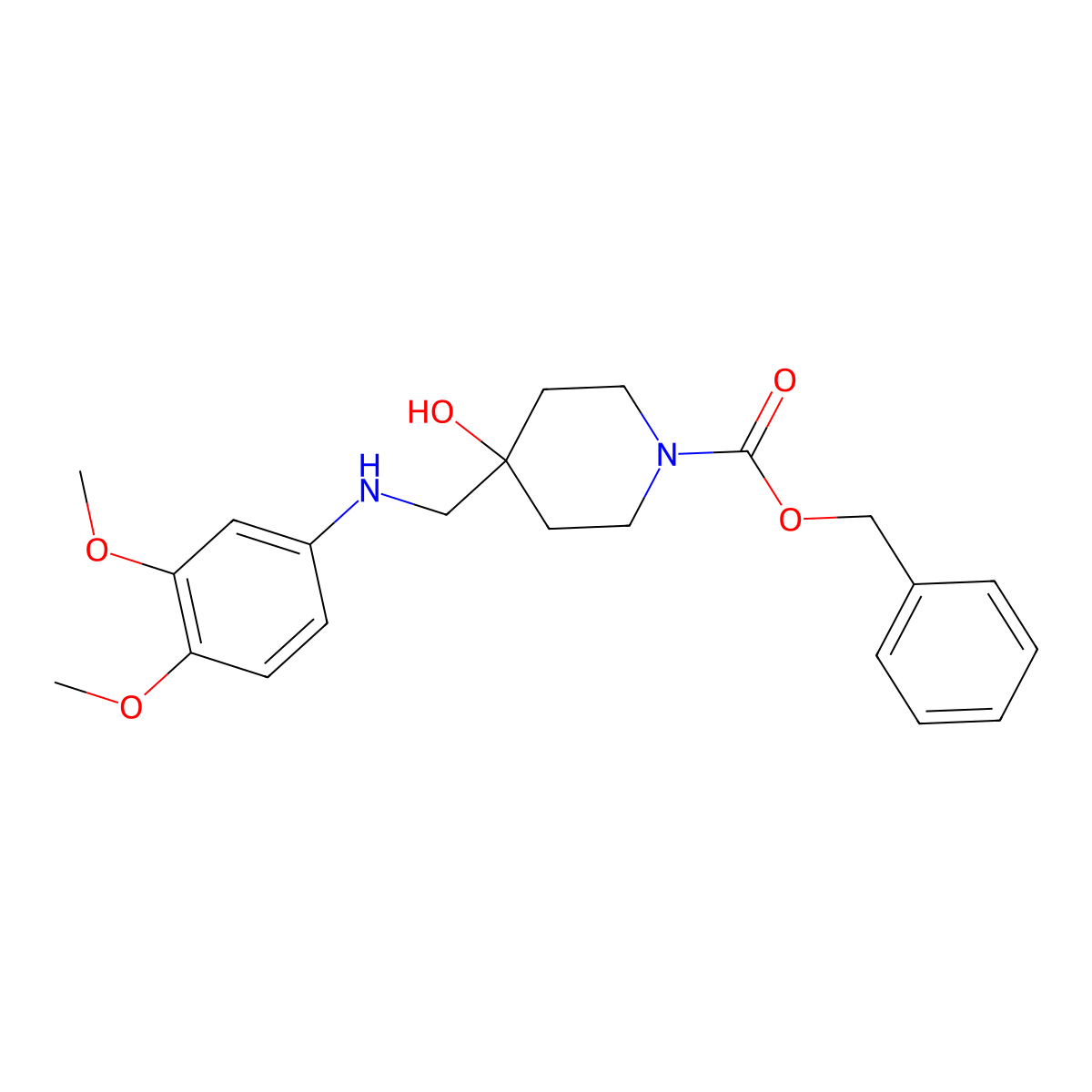 Benzyl 4-{[(3,4-dimethoxyphenyl)amino]methyl}-4-hydroxypiperidine-1-carboxylate molecular structure, CAS 1353877-97-0