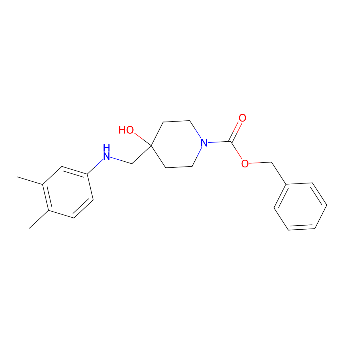 Benzyl 4-(((3,4-dimethylphenyl)amino)methyl)-4-hydroxypiperidine-1-carboxylate molecular structure, CAS 1353878-05-3