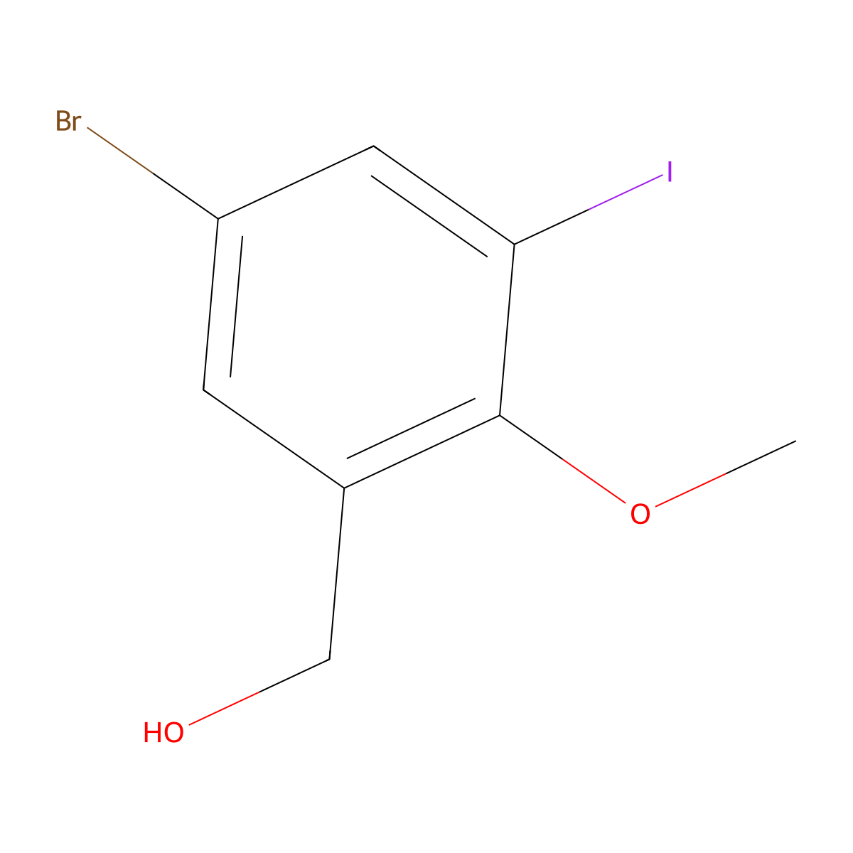 (5-Bromo-3-iodo-2-methoxyphenyl)methanol molecular structure, CAS 1353878-13-3