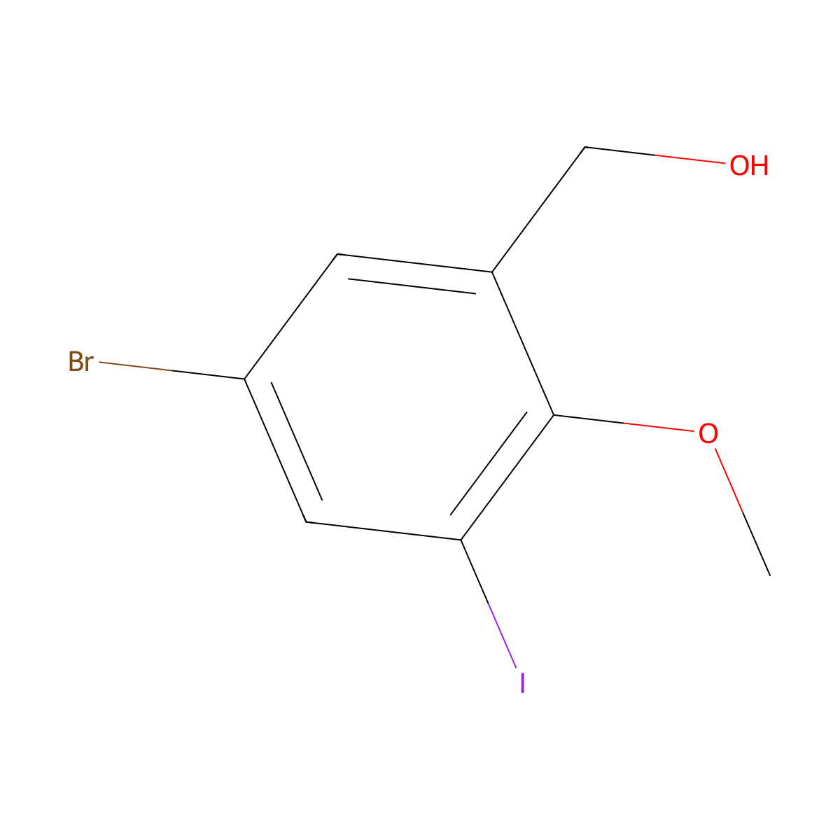 (5-Bromo-3-iodo-2-methoxyphenyl)methanol molecular structure, CAS 1353878-13-3