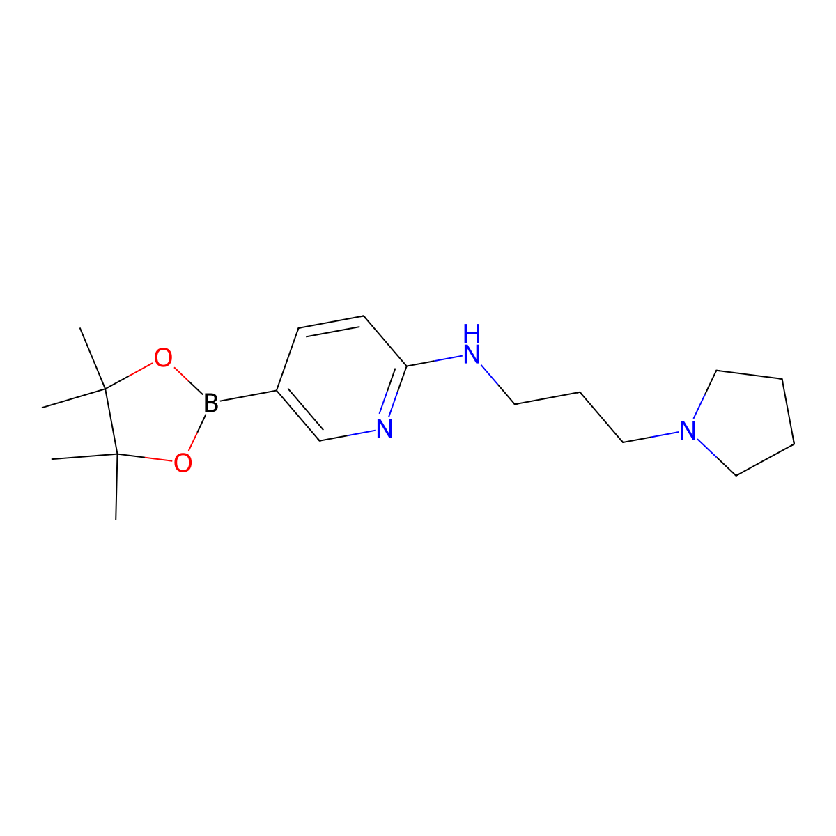 N-[3-(pyrrolidin-1-yl)propyl]-5-(tetramethyl-1,3,2-dioxaborolan-2-yl)pyridin-2-amine molecular structure, CAS 1353880-12-2