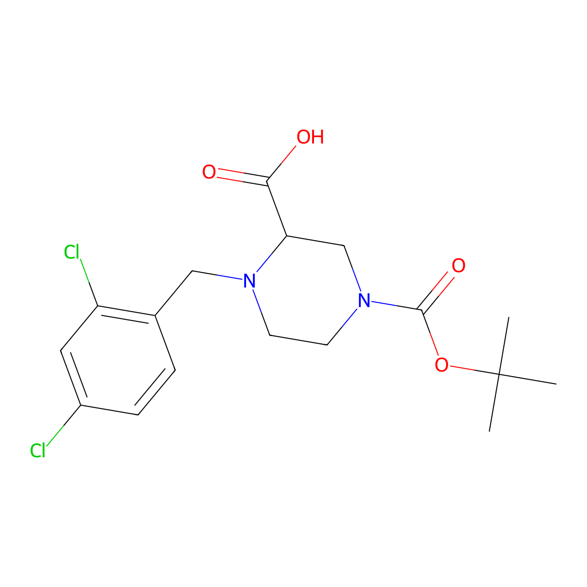 4-(tert-Butoxycarbonyl)-1-(2,4-dichlorobenzyl)piperazine-2-carboxylic acid molecular structure, CAS 1353943-53-9