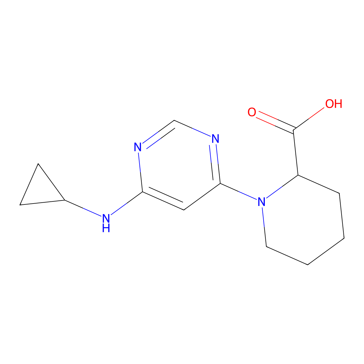 1-(6-(Cyclopropylamino)pyrimidin-4-yl)piperidine-2-carboxylic acid molecular structure, CAS 1353943-71-1