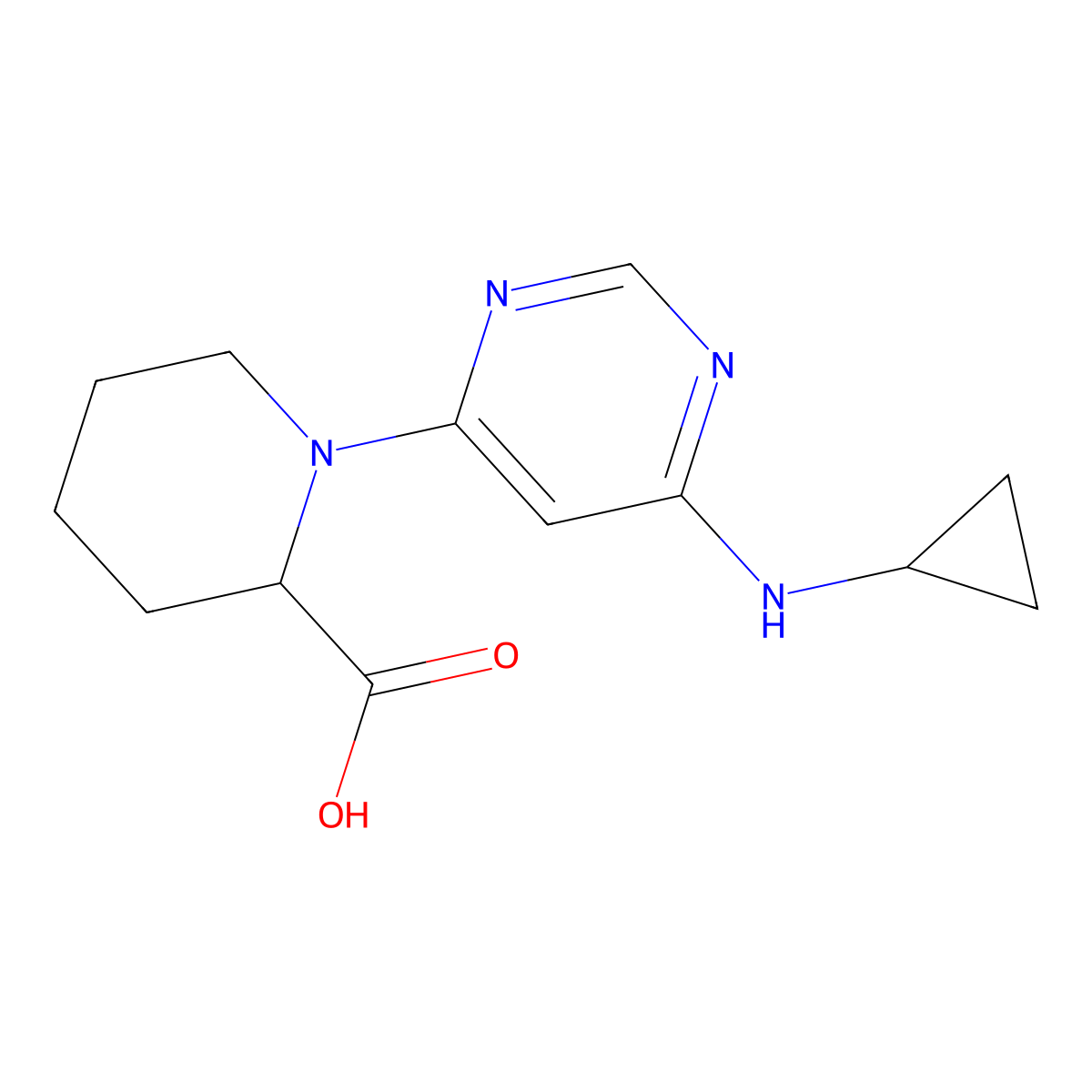 1-(6-(Cyclopropylamino)pyrimidin-4-yl)piperidine-2-carboxylic acid molecular structure, CAS 1353943-71-1