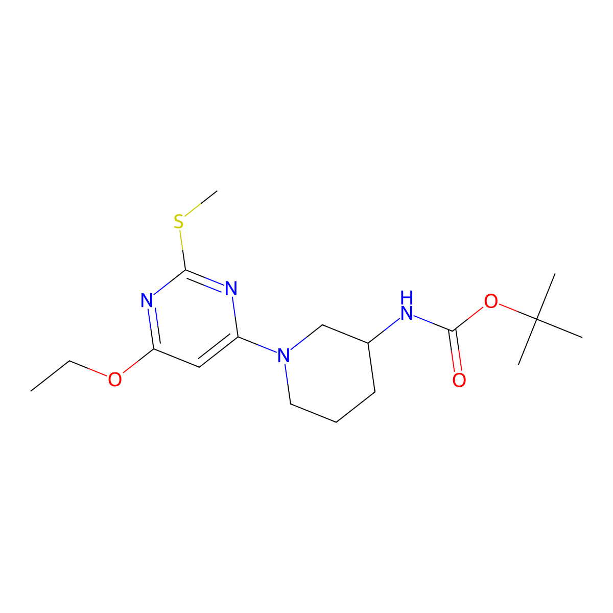 tert-Butyl (1-(6-ethoxy-2-(methylthio)pyrimidin-4-yl)piperidin-3-yl)carbamate molecular structure, CAS 1353944-34-9