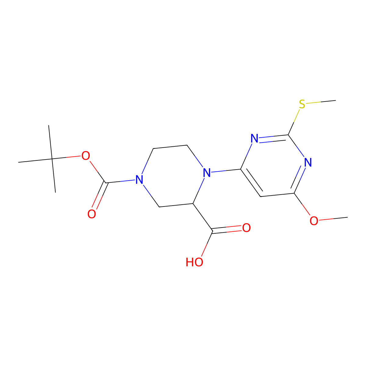 4-(tert-Butoxycarbonyl)-1-(6-methoxy-2-(methylthio)pyrimidin-4-yl)piperazine-2-carboxylic acid molecular structure, CAS 1353944-85-0