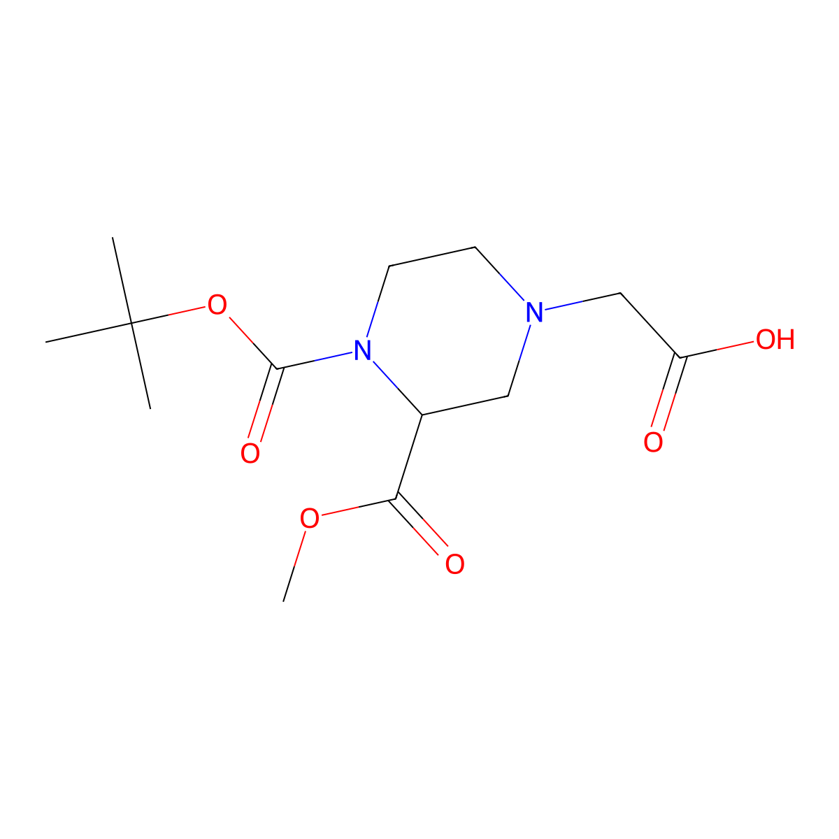 2-(4-(tert-Butoxycarbonyl)-3-(methoxycarbonyl)piperazin-1-yl)acetic acid molecular structure, CAS 1353945-18-2
