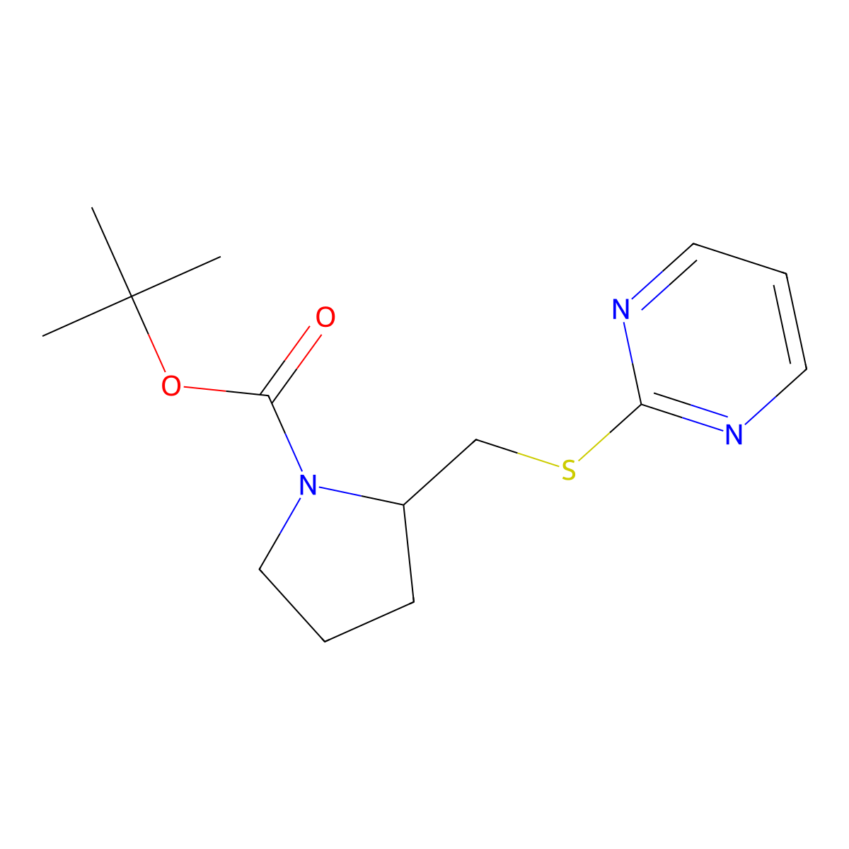 2-(Pyrimidin-2-ylsulfanylmethyl)-pyrrolidine-1-carboxylic acid tert-butyl ester molecular structure, CAS 1353945-25-1
