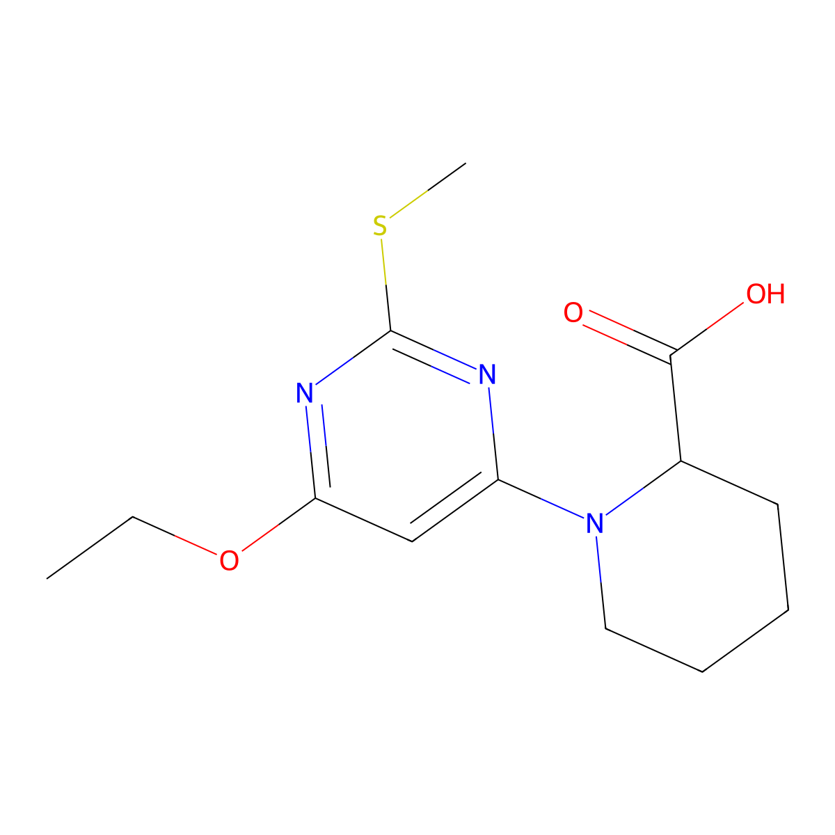 1-(6-Ethoxy-2-(methylthio)pyrimidin-4-yl)piperidine-2-carboxylic acid molecular structure, CAS 1353945-33-1