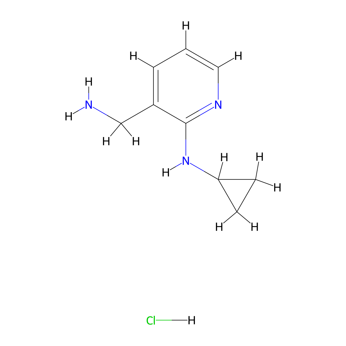3-(aminomethyl)-N-cyclopropylpyridin-2-amine hydrochloride molecular structure, CAS 1353945-40-0