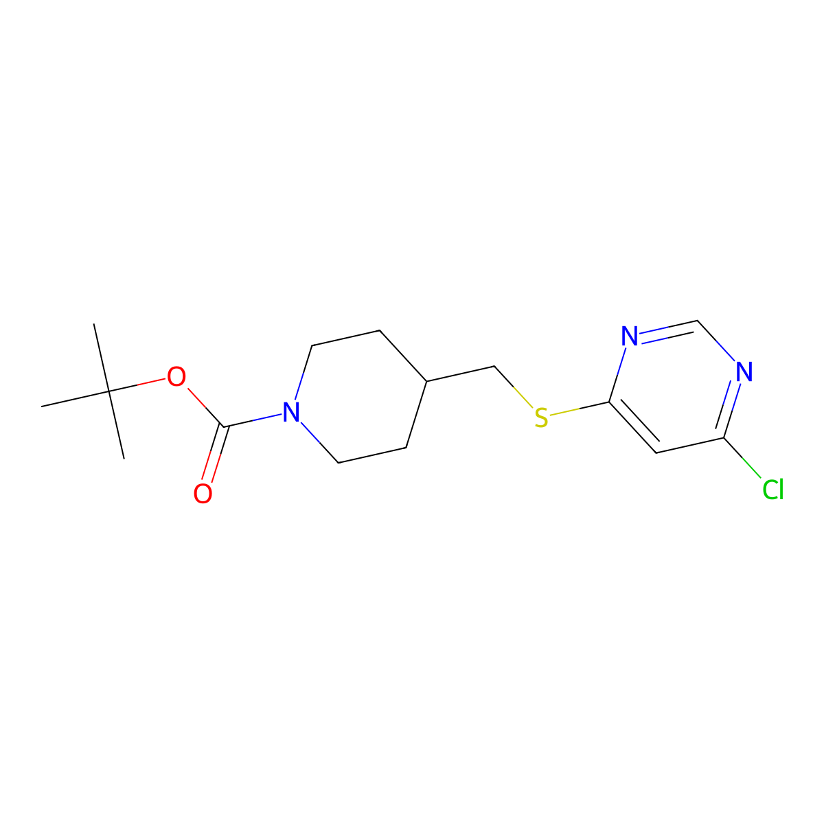tert-Butyl 4-(((6-chloropyrimidin-4-yl)thio)methyl)piperidine-1-carboxylate molecular structure, CAS 1353945-58-0