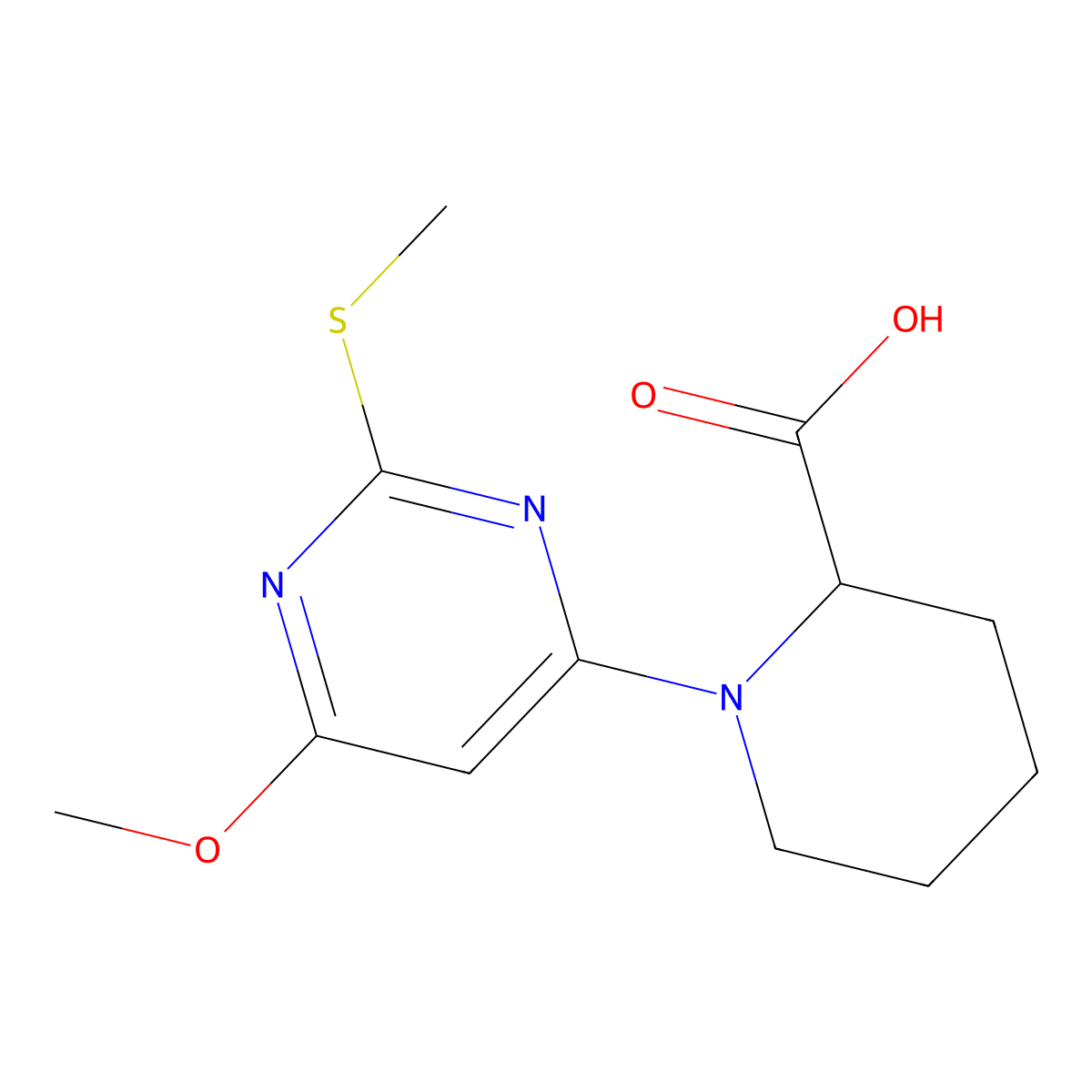 1-(6-Methoxy-2-(methylthio)pyrimidin-4-yl)piperidine-2-carboxylic acid molecular structure, CAS 1353945-73-9
