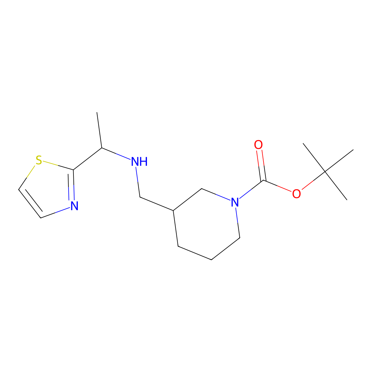 tert-Butyl 3-(((1-(thiazol-2-yl)ethyl)amino)methyl)piperidine-1-carboxylate molecular structure, CAS 1353945-82-0