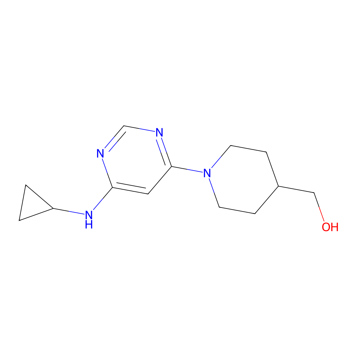 (1-(6-(Cyclopropylamino)pyrimidin-4-yl)piperidin-4-yl)methanol molecular structure, CAS 1353946-06-1