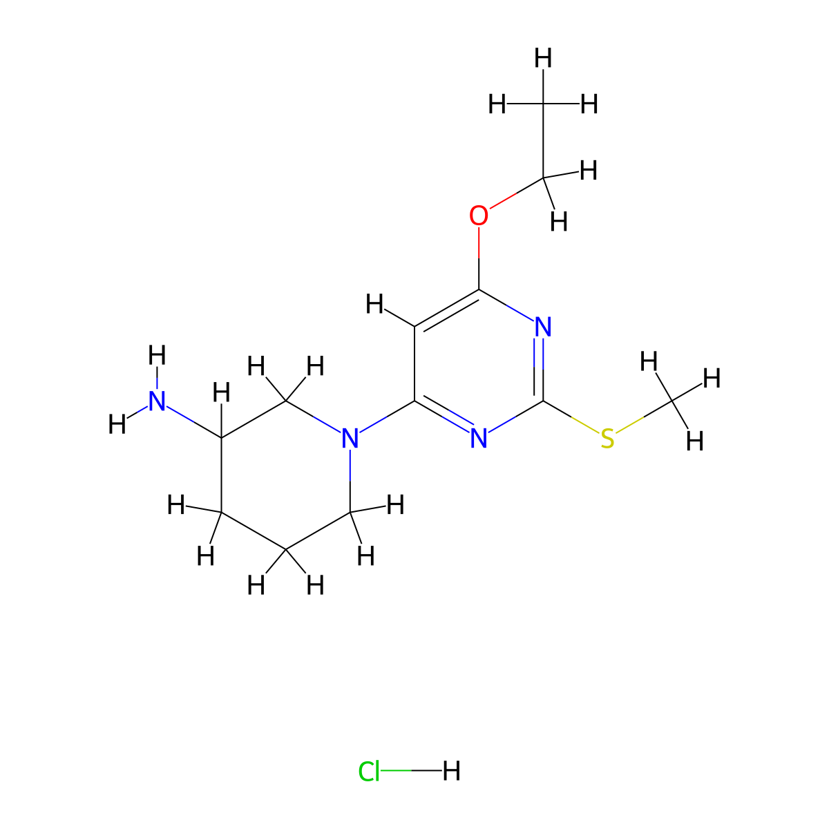 1-(6-Ethoxy-2-(methylthio)pyrimidin-4-yl)piperidin-3-amine hydrochloride molecular structure, CAS 1353946-37-8