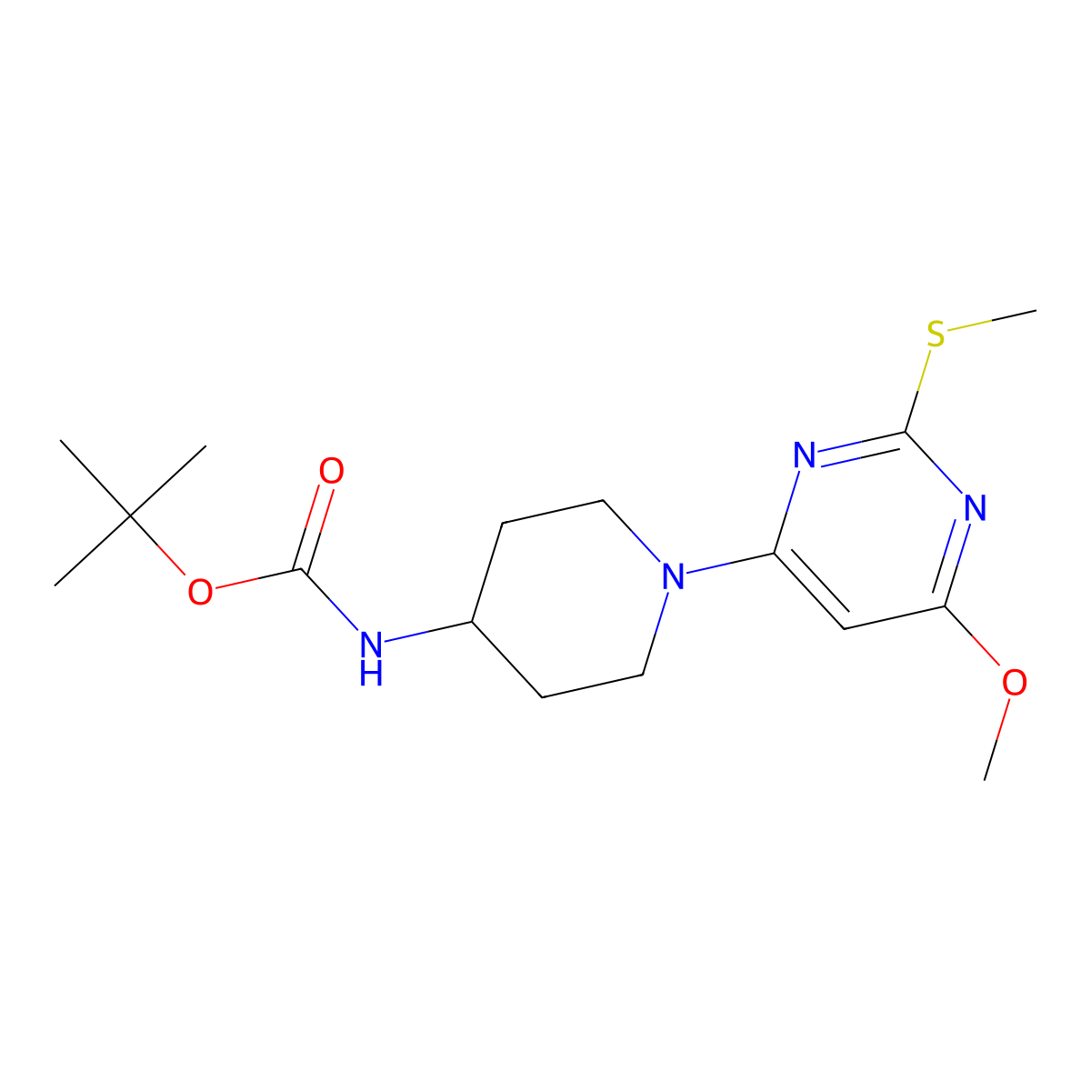 tert-Butyl (1-(6-methoxy-2-(methylthio)pyrimidin-4-yl)piperidin-4-yl)carbamate molecular structure, CAS 1353946-56-1