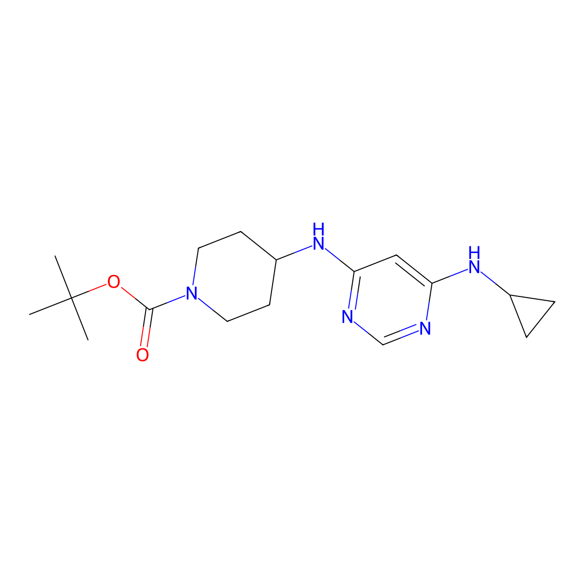 tert-Butyl 4-((6-(cyclopropylamino)pyrimidin-4-yl)amino)piperidine-1-carboxylate molecular structure, CAS 1353946-67-4