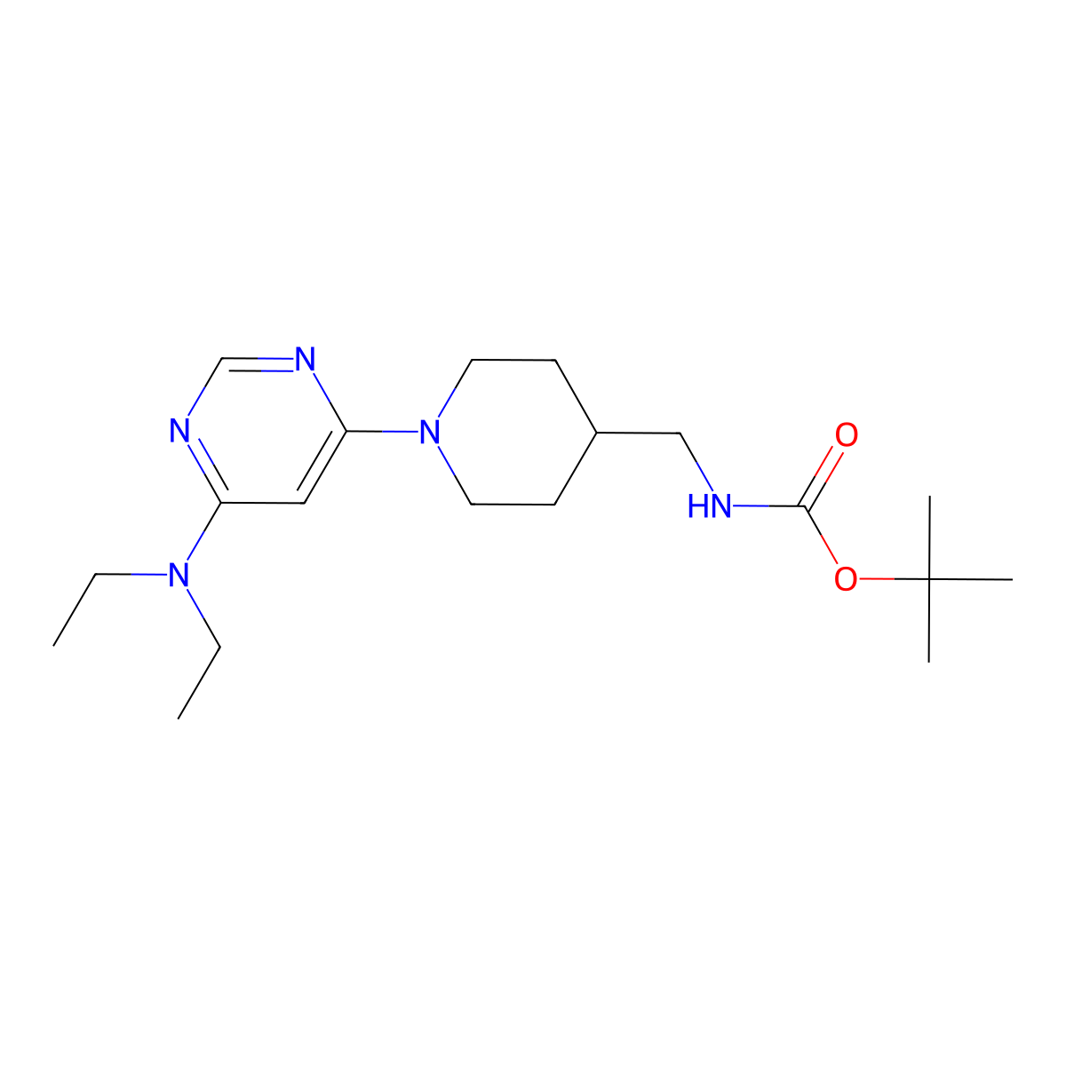 tert-Butyl ((1-(6-(diethylamino)pyrimidin-4-yl)piperidin-4-yl)methyl)carbamate molecular structure, CAS 1353947-09-7