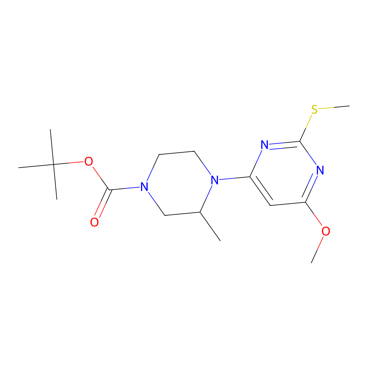 tert-Butyl 4-(6-methoxy-2-(methylthio)pyrimidin-4-yl)-3-methylpiperazine-1-carboxylate molecular structure, CAS 1353947-35-9