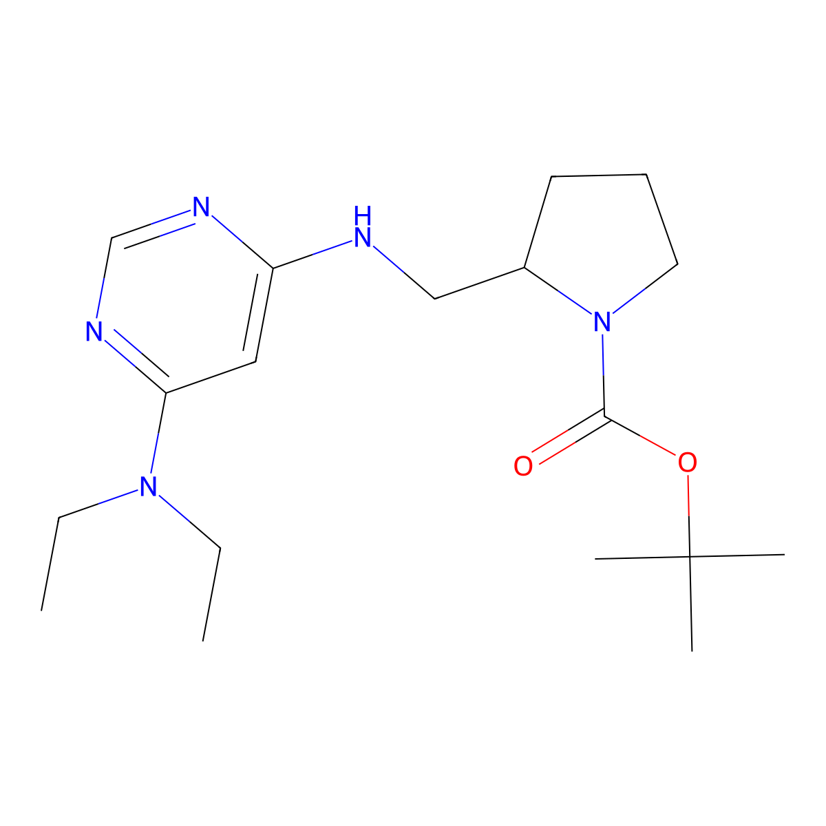 tert-Butyl 2-(((6-(diethylamino)pyrimidin-4-yl)amino)methyl)pyrrolidine-1-carboxylate molecular structure, CAS 1353947-59-7