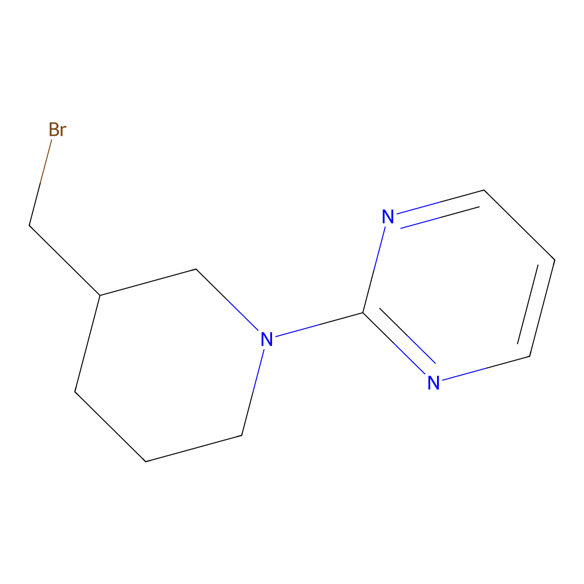 2-(3-(Bromomethyl)piperidin-1-yl)pyrimidine molecular structure, CAS 1353947-69-9