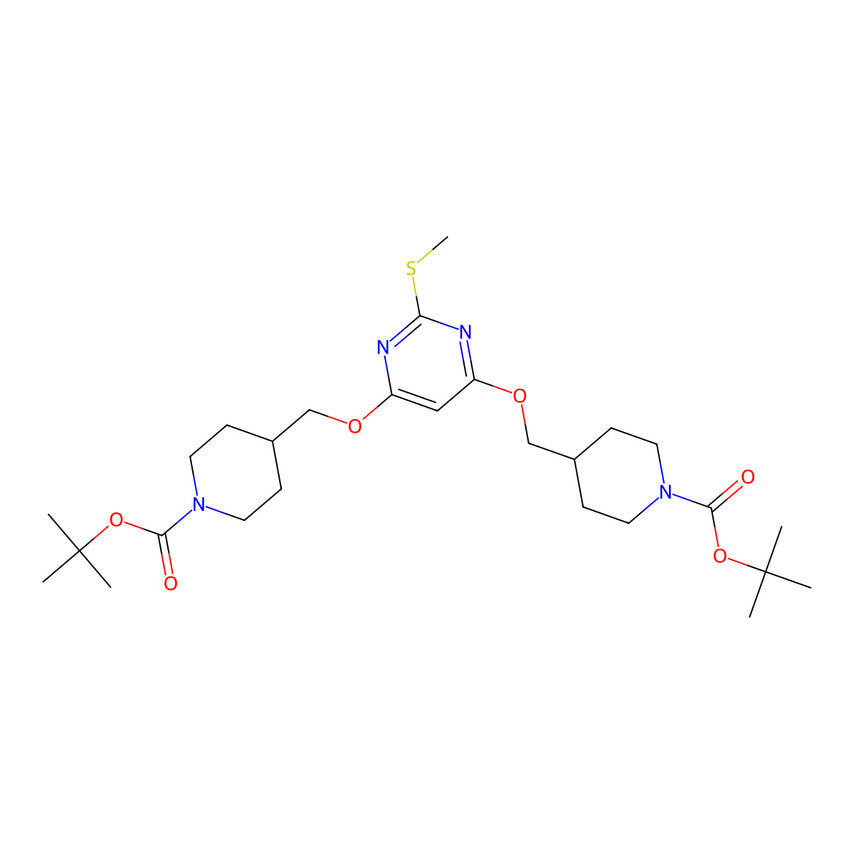 Di-tert-butyl 4,4'-(((2-(methylthio)pyrimidine-4,6-diyl)bis(oxy))bis(methylene))bis(piperidine-1-carboxylate) molecular structure, CAS 1353948-09-0