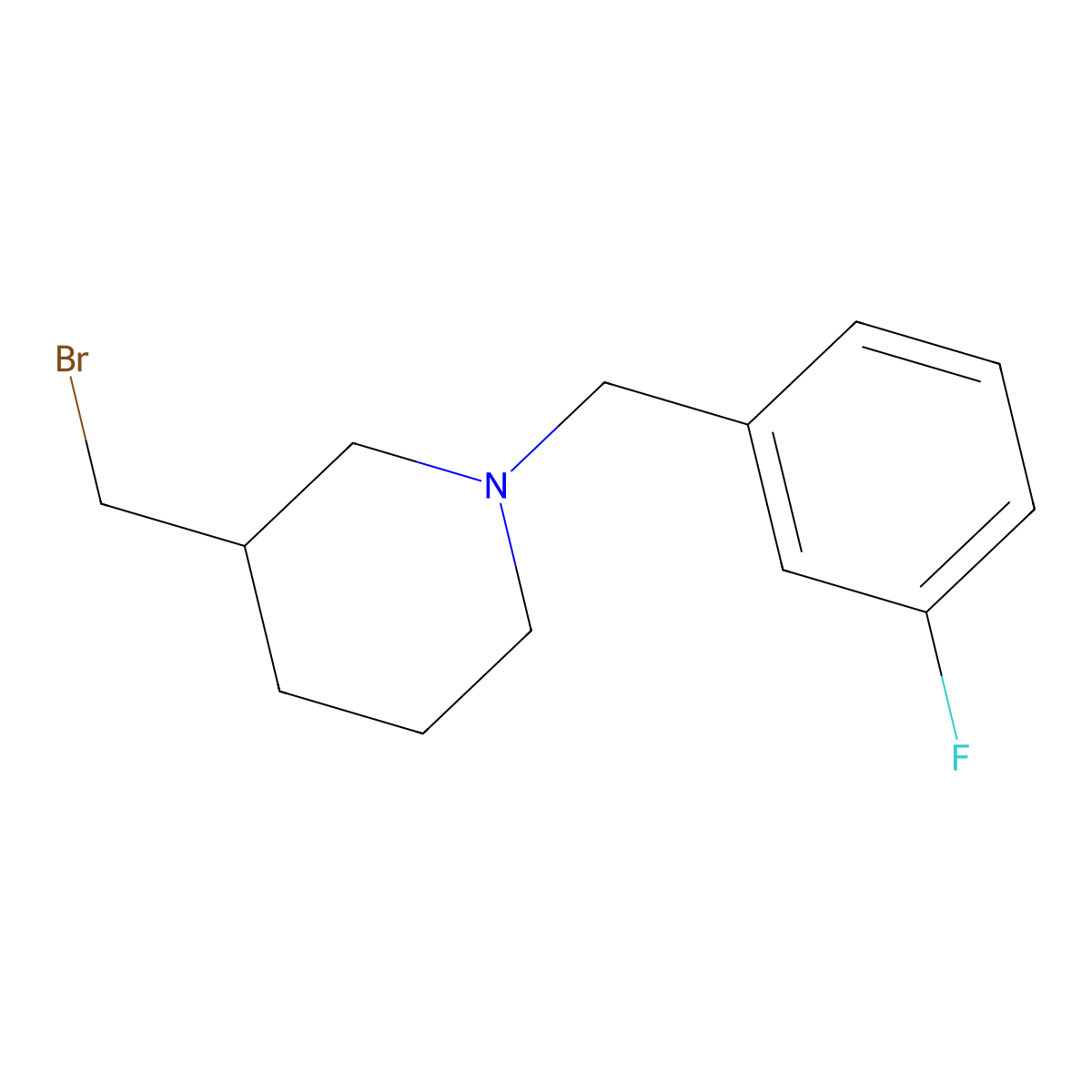 3-(Bromomethyl)-1-(3-fluorobenzyl)piperidine molecular structure, CAS 1353948-39-6