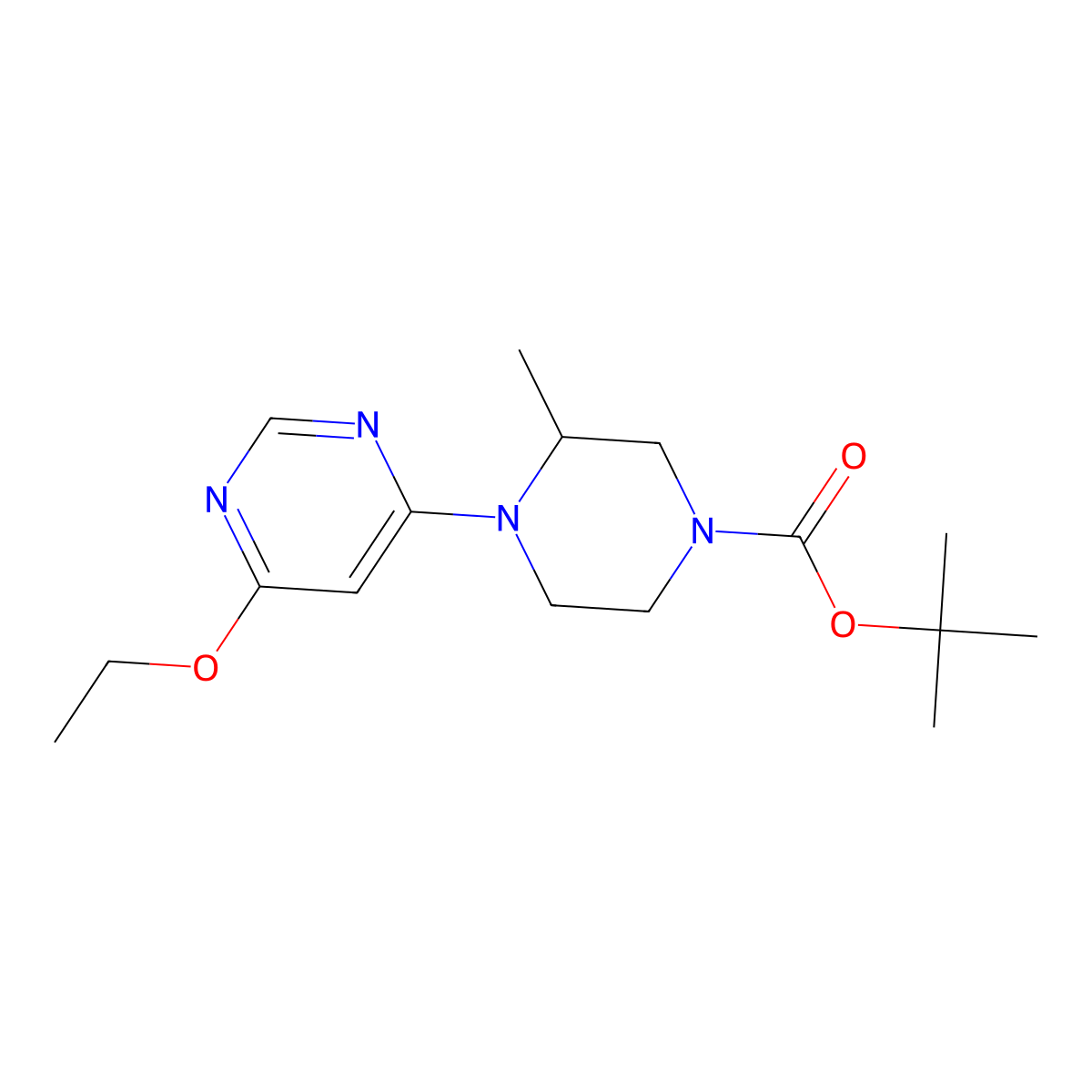 Tert-butyl 4-(6-ethoxypyrimidin-4-yl)-3-methylpiperazine-1-carboxylate molecular structure, CAS 1353952-97-2