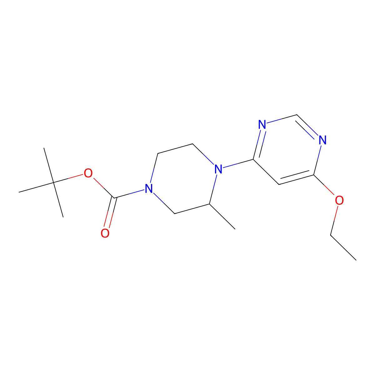 Tert-butyl 4-(6-ethoxypyrimidin-4-yl)-3-methylpiperazine-1-carboxylate molecular structure, CAS 1353952-97-2