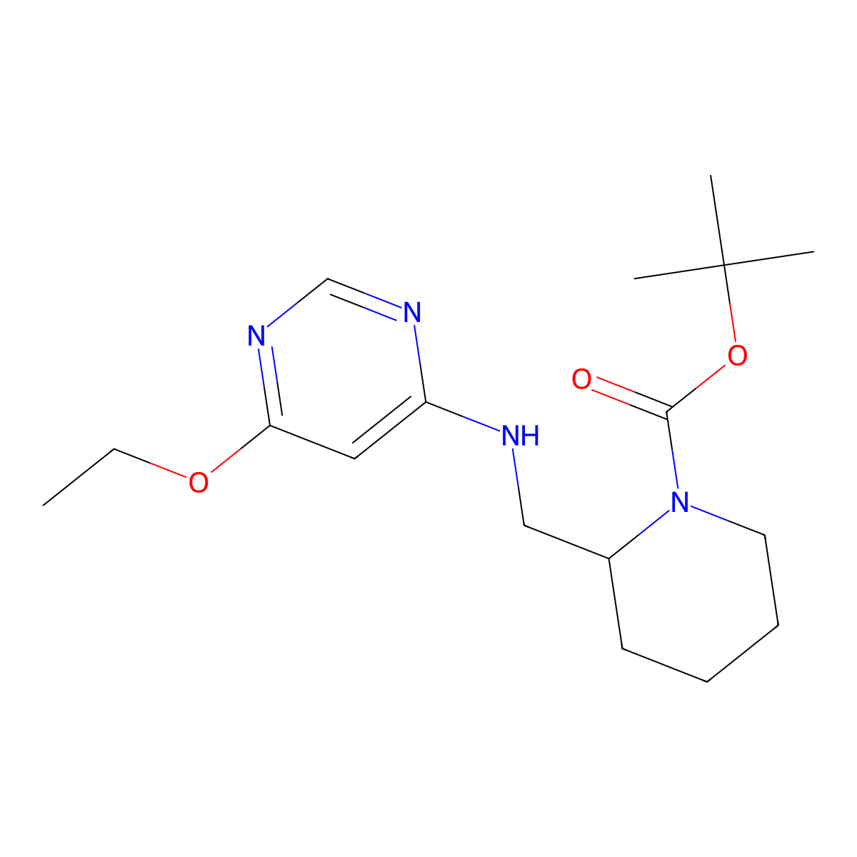 tert-Butyl 2-(((6-ethoxypyrimidin-4-yl)amino)methyl)piperidine-1-carboxylate molecular structure, CAS 1353953-34-0