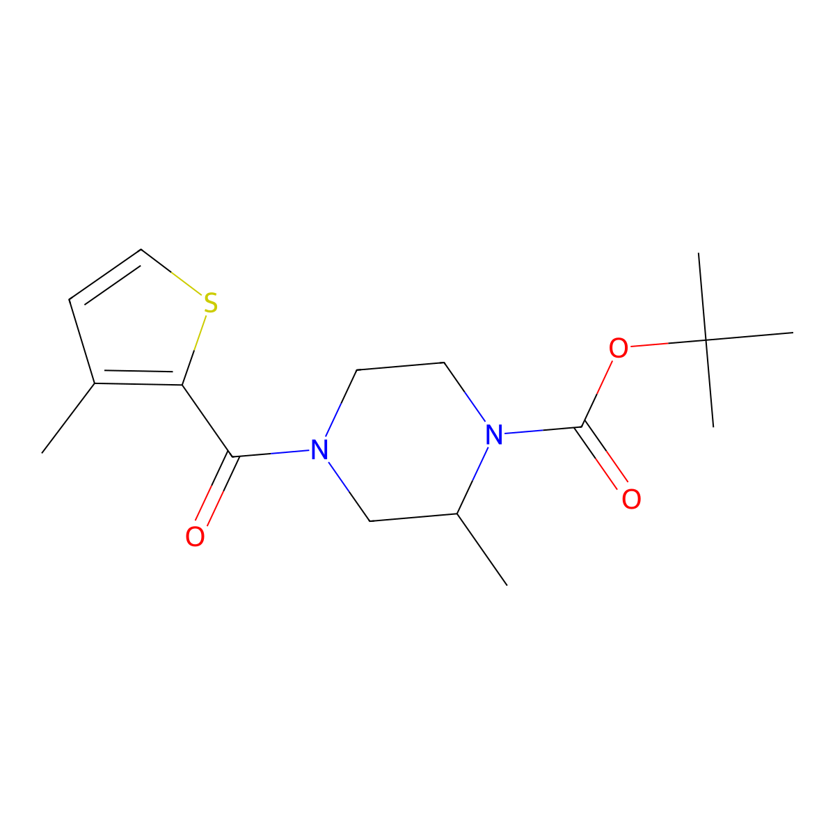 Tert-butyl 2-methyl-4-(3-methylthiophene-2-carbonyl)piperazine-1-carboxylate molecular structure, CAS 1353953-89-5