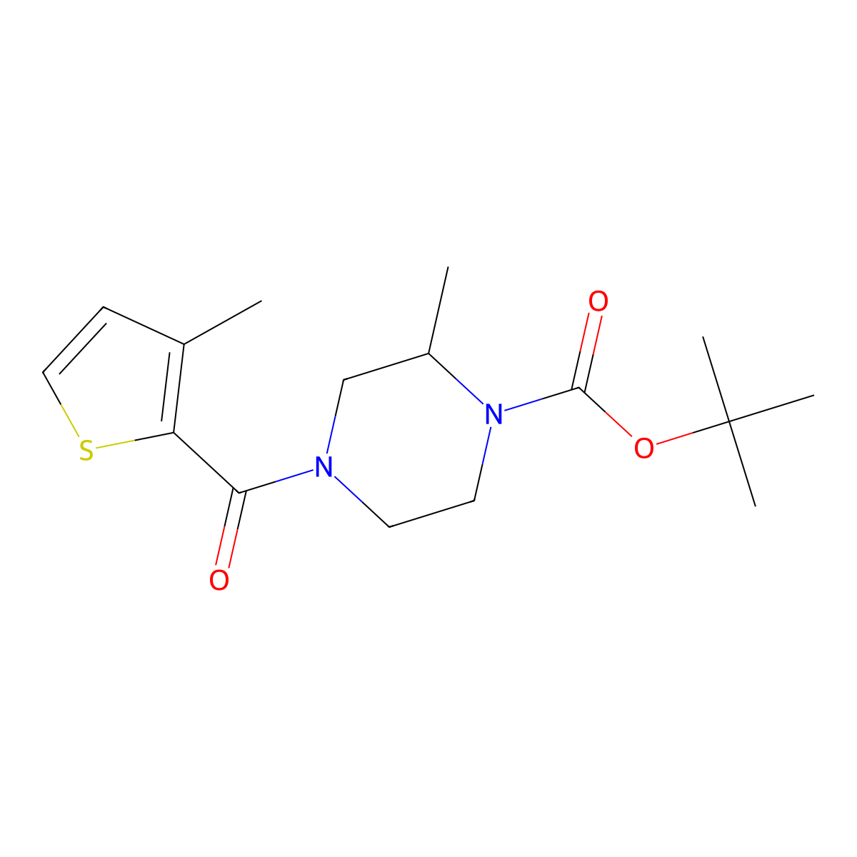 Tert-butyl 2-methyl-4-(3-methylthiophene-2-carbonyl)piperazine-1-carboxylate molecular structure, CAS 1353953-89-5