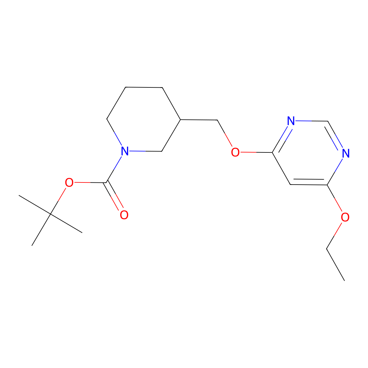tert-Butyl 3-(((6-ethoxypyrimidin-4-yl)oxy)methyl)piperidine-1-carboxylate molecular structure, CAS 1353954-07-0