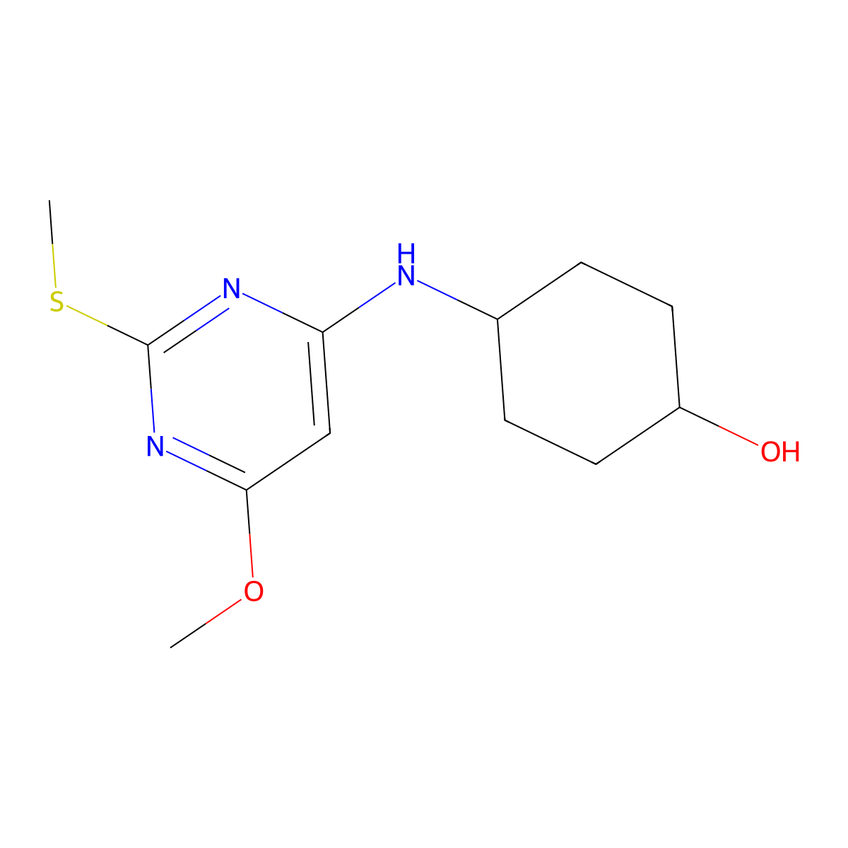 4-(6-Methoxy-2-methylsulfanyl-pyrimidin-4-ylamino)-cyclohexanol molecular structure, CAS 1353954-26-3