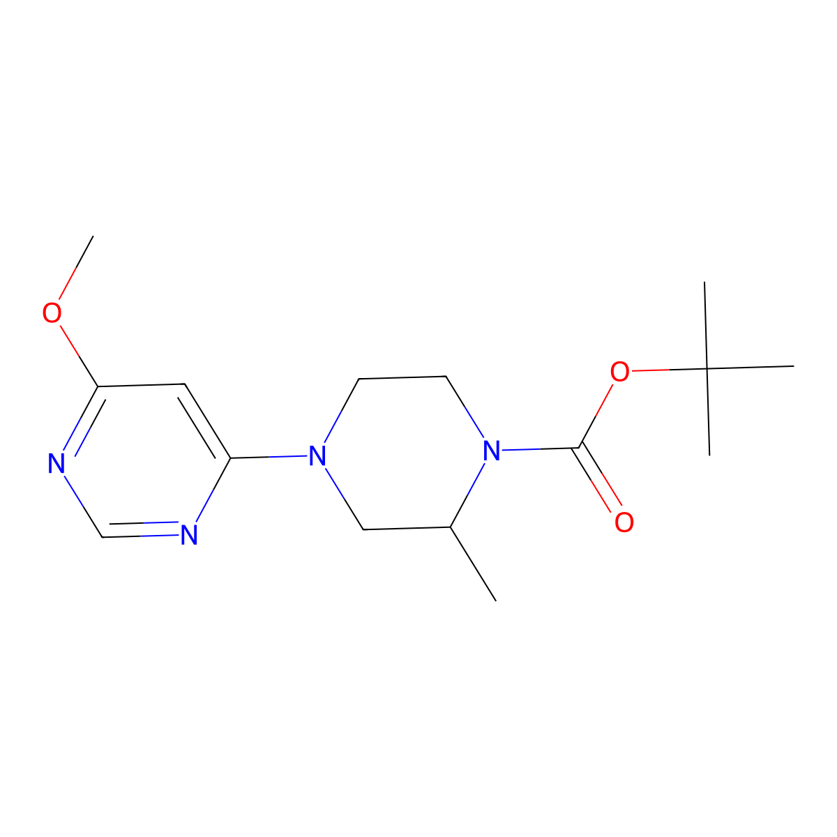 Tert-butyl 4-(6-methoxypyrimidin-4-yl)-2-methylpiperazine-1-carboxylate molecular structure, CAS 1353954-72-9